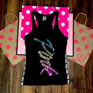VS PINK SIZE SMALL RARE HTF OMBRÈ RAINBOW BLING SCRIPT LOGO TANK.